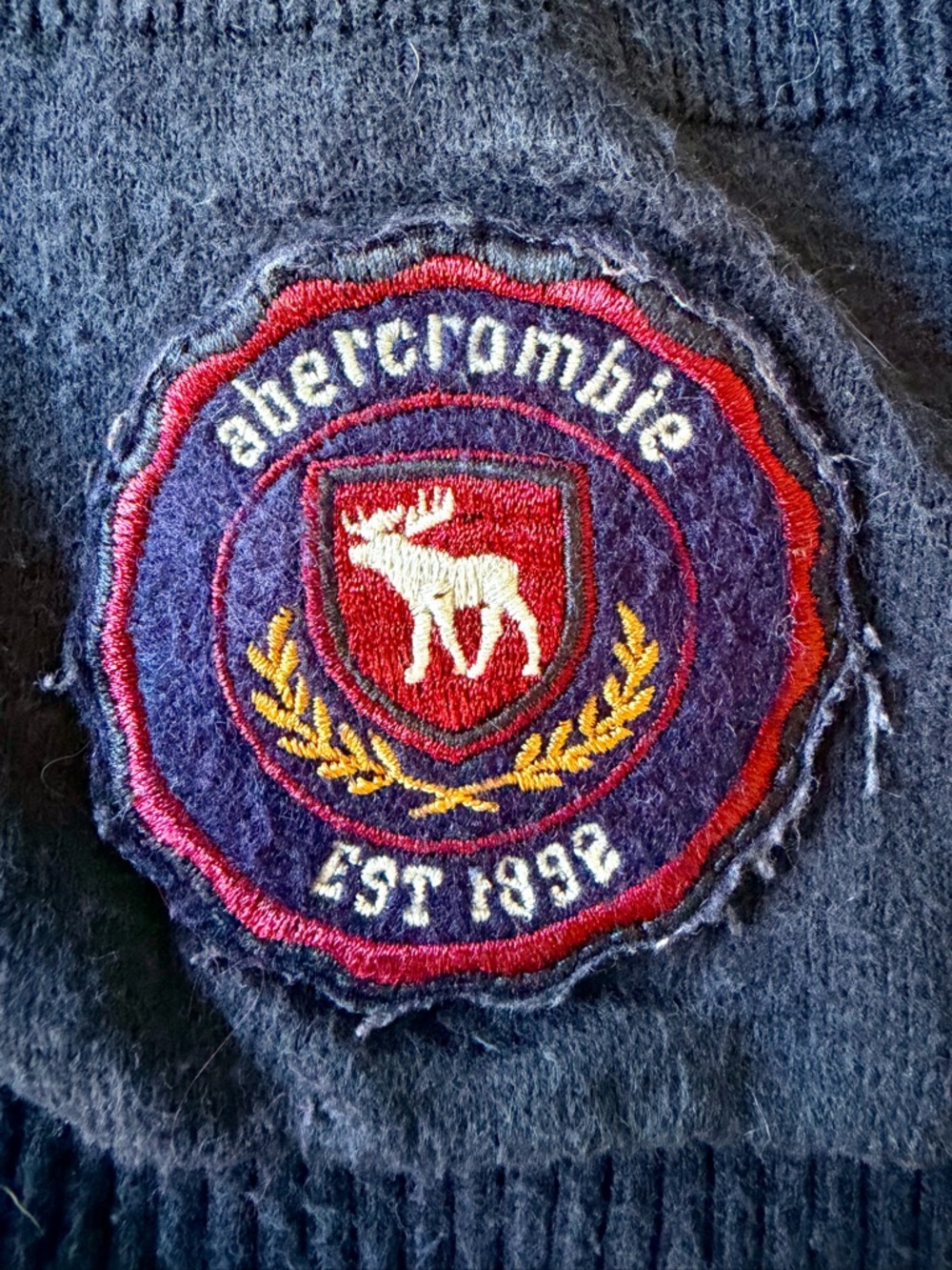 Abercrombie Kids Navy Cardigan Sweater Crest Patch Button Front Preppy Size L - Picture 3 of 7